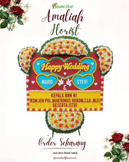 Papan Bunga Pernikahan Belakang Balok